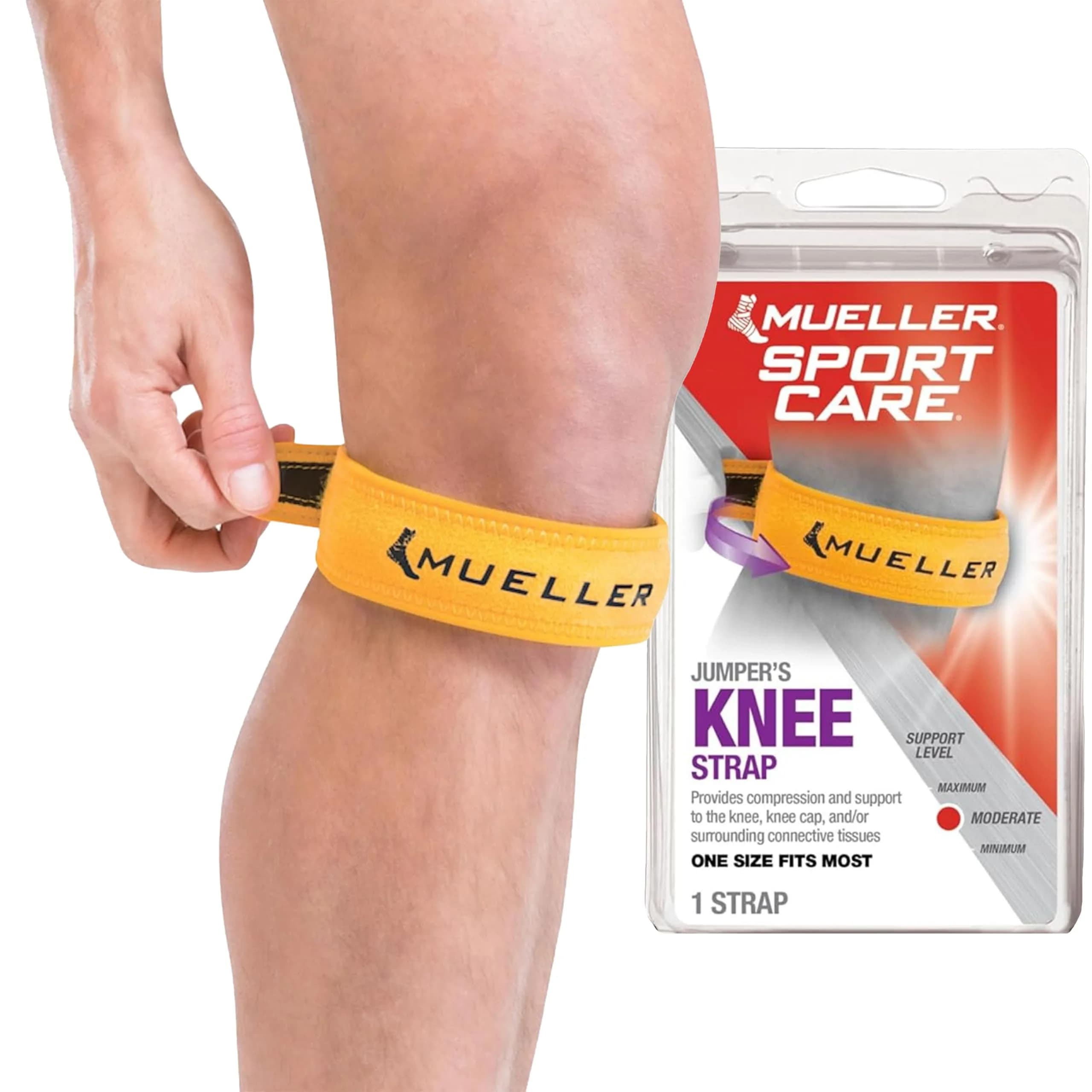 MUELLER Jumper's Knee Support Strap Gold | Targeted Compression for Pain Relief (70-120 chars) — Gold