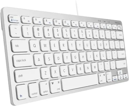 Macally SLIMKEYCA Wired Compact Keyboard - 78 Scissor Switch Keys - USB Mini Keyboard - Silver Aluminum thumbnail 1