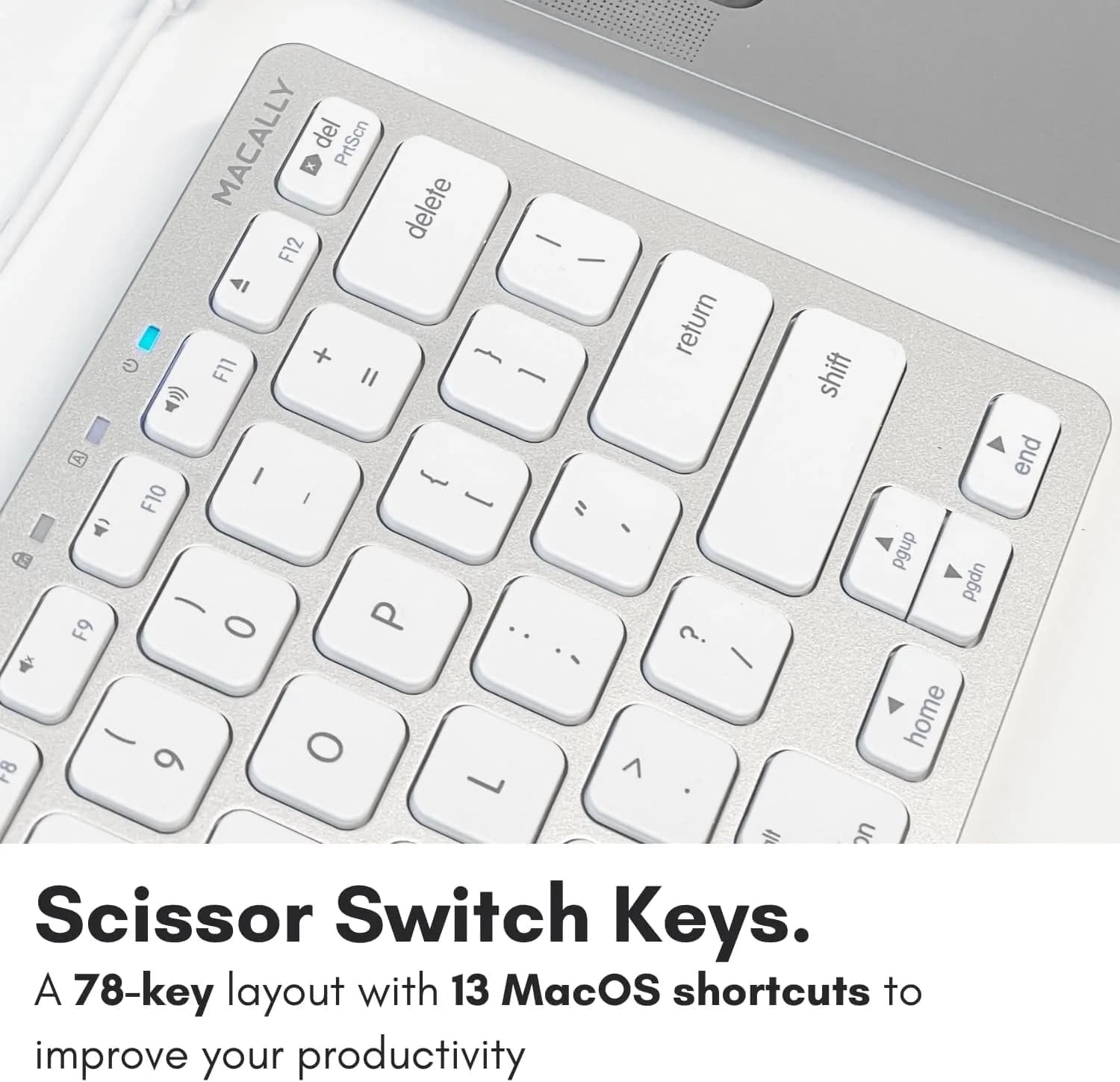 Macally SLIMKEYCA Wired Compact Keyboard - 78 Scissor Switch Keys - USB Mini Keyboard - Silver Aluminum - view 4