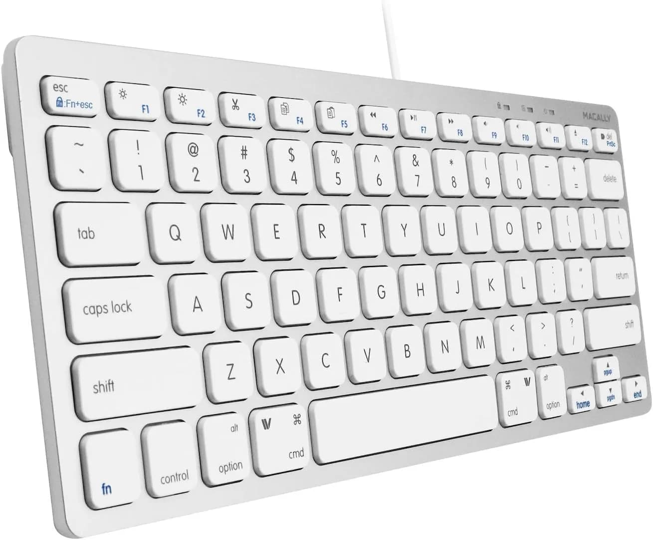 Macally SLIMKEYCA Wired Compact Keyboard - 78 Scissor Switch Keys - USB Mini Keyboard - Silver Aluminum