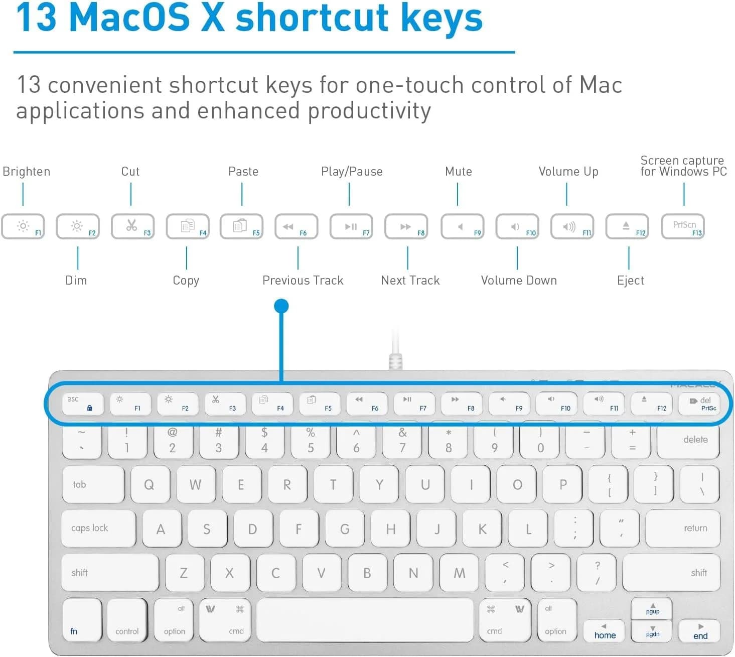 Macally SLIMKEYCA Wired Compact Keyboard - 78 Scissor Switch Keys - USB Mini Keyboard - Silver Aluminum - view 8