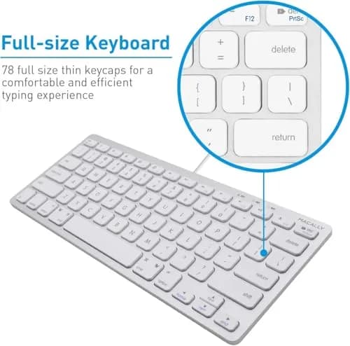 Macally SLIMKEYCA Wired Compact Keyboard - 78 Scissor Switch Keys - USB Mini Keyboard - Silver Aluminum thumbnail 9