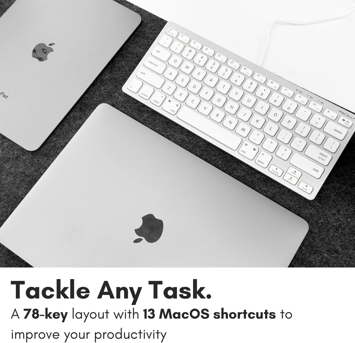 Macally SLIMKEYCA Wired Compact Keyboard - 78 Scissor Switch Keys - USB Mini Keyboard - Silver Aluminum - view 2