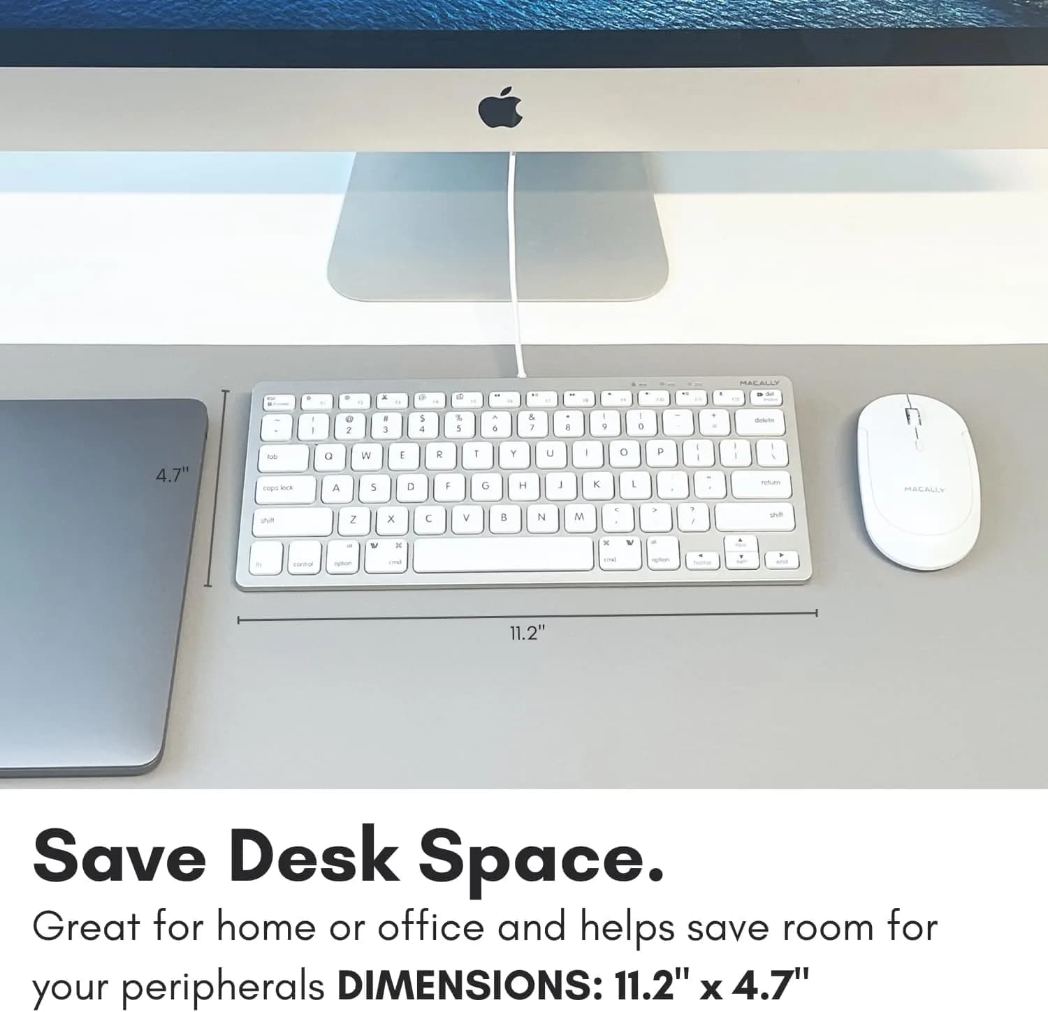 Macally SLIMKEYCA Wired Compact Keyboard - 78 Scissor Switch Keys - USB Mini Keyboard - Silver Aluminum - view 3