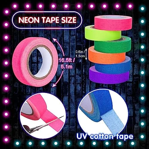 Whaline Neon Gaffer Cloth Tape 0.6 inch | UV Fluorescent UV Blacklight Tape for UV Party thumbnail 2
