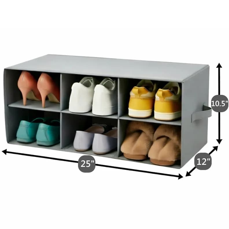 Sorbus Foldable 6-Section Shoe Cubby Organizer 63.5cm L x 25.4cm W x 26.7cm H | Holds 6 Pairs of Shoes for Closets & Entryways thumbnail 3