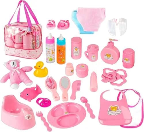 My Sweet Baby 13-Piece Doll Feeding & Diaper Bag Set with Disappearing Milk Bottles | Ages 3+ — Deluxe Set