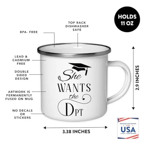 Andaz Press 11oz. Doctor of Physical Therapy Graduation Stainless Steel Campfire Coffee Mug Gift, She Wants The DPT, 1-Pack, Enamel Camping Cups for Graduates Students Class of 2025 thumbnail 2