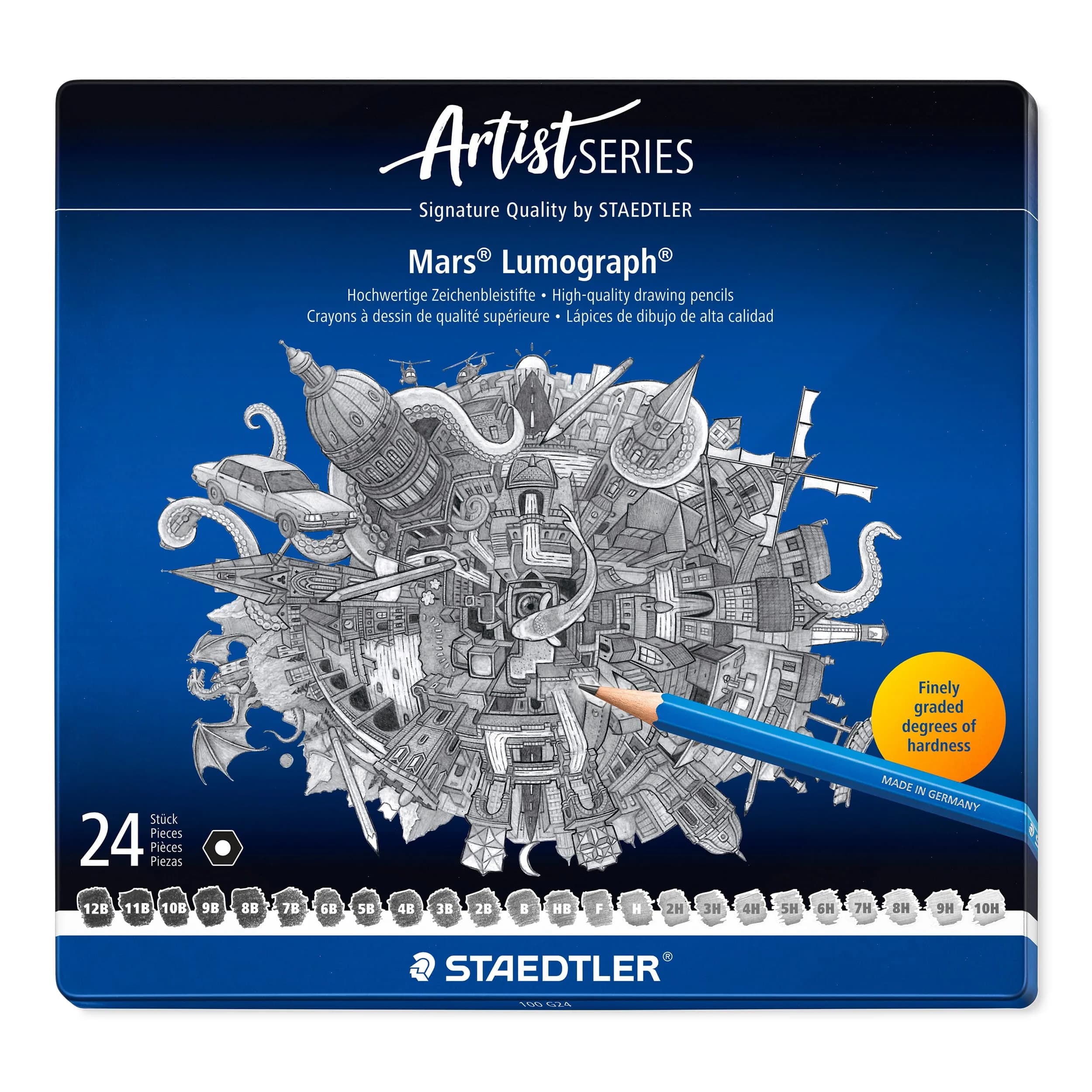 STAEDTLER Mars Lumograph Artist Pencil Set - Pack Of 24, Black | Premium German Drawing Pencils