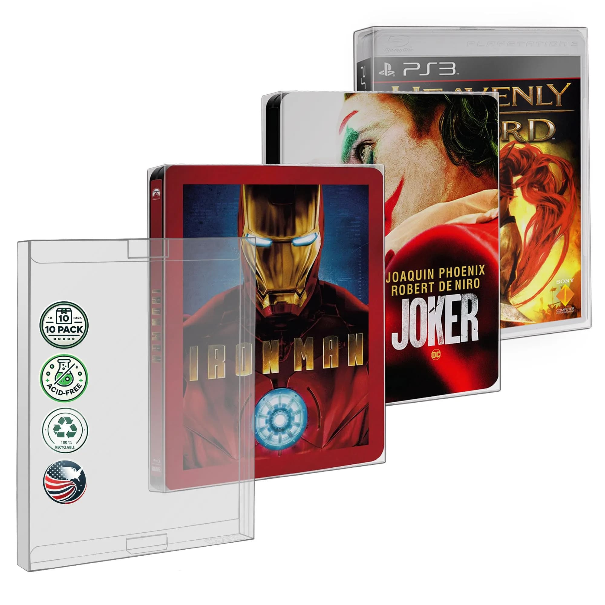 MALKO SteelBook Protector Sleeves 10 Pack | Clear Plastic Cases with 2 Tabs for Blu-Ray & PS5 - main product image
