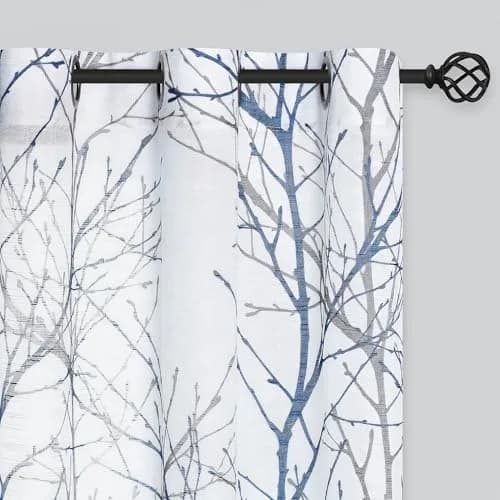 FMFUNCTEX Linen Blue White Semi Sheer Print Curtains 96 Inch Long | Natural-inspired Linen Look (98 characters) thumbnail 1