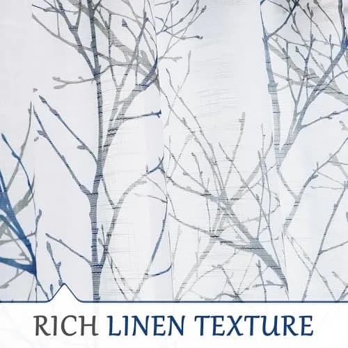 FMFUNCTEX Linen Blue White Semi Sheer Print Curtains 96 Inch Long | Natural-inspired Linen Look (98 characters) thumbnail 4