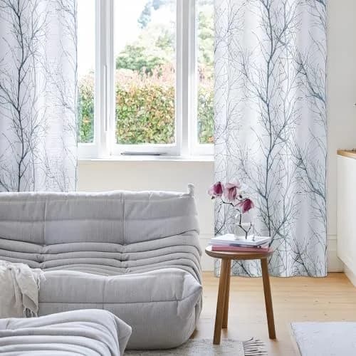 FMFUNCTEX Linen Blue White Semi Sheer Print Curtains 96 Inch Long | Natural-inspired Linen Look (98 characters) thumbnail 5