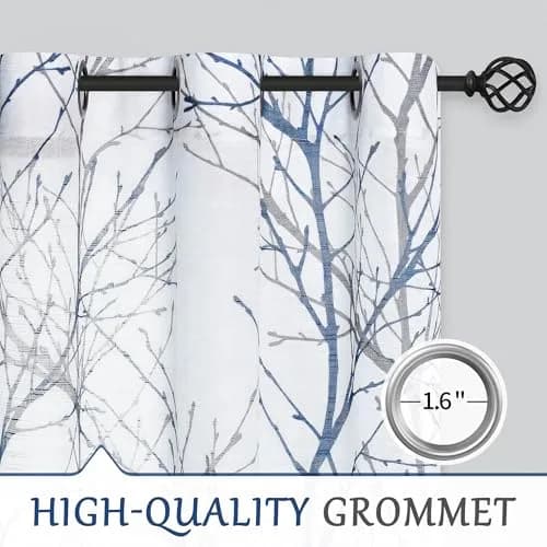 FMFUNCTEX Linen Blue White Semi Sheer Print Curtains 96 Inch Long | Natural-inspired Linen Look (98 characters) thumbnail 6
