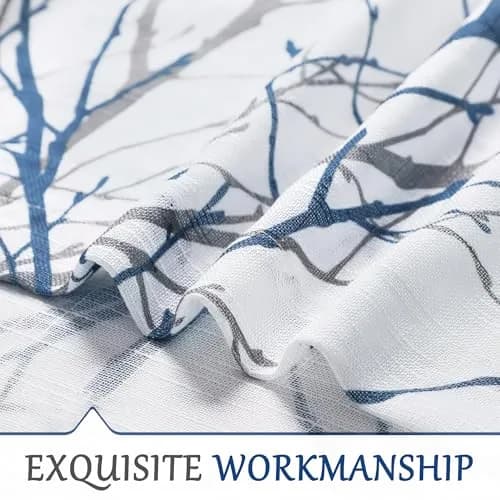 FMFUNCTEX Linen Blue White Semi Sheer Print Curtains 96 Inch Long | Natural-inspired Linen Look (98 characters) thumbnail 7