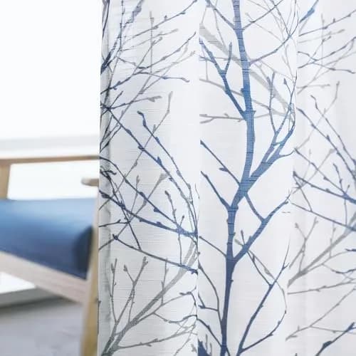 FMFUNCTEX Linen Blue White Semi Sheer Print Curtains 96 Inch Long | Natural-inspired Linen Look (98 characters) thumbnail 8