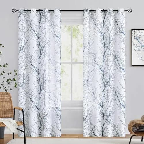 FMFUNCTEX Linen Blue White Semi Sheer Print Curtains 96 Inch Long | Natural-inspired Linen Look (98 characters) thumbnail 2