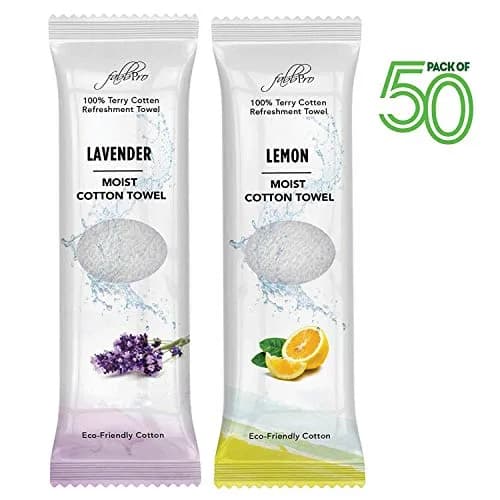 FabbPro Oshibori Moist Terry Cotton Towels 50 Pack | Refreshing Pre-moistened Towels for Sensitive Skin thumbnail 2