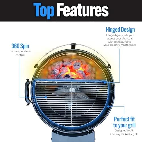 Slow 'N Sear EasySpin Charcoal Grill Cooking Grate 22" | Rust-Resistant Stainless Steel thumbnail 5