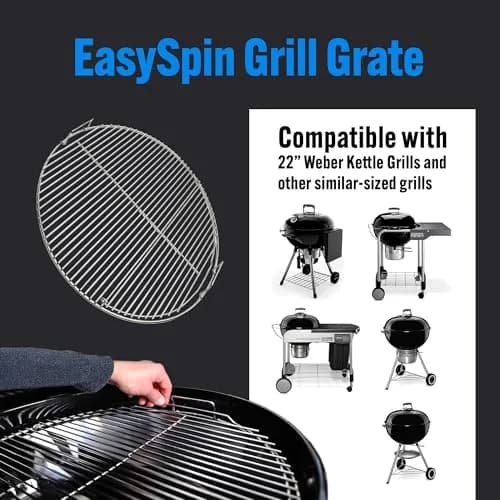 Slow 'N Sear EasySpin Charcoal Grill Cooking Grate 22" | Rust-Resistant Stainless Steel thumbnail 2