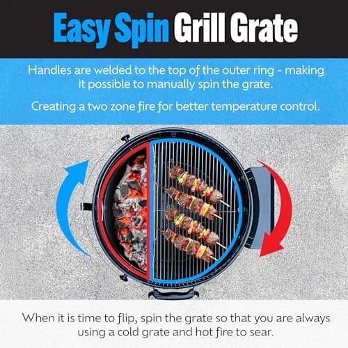 Slow 'N Sear EasySpin Charcoal Grill Cooking Grate 22" | Rust-Resistant Stainless Steel thumbnail 3