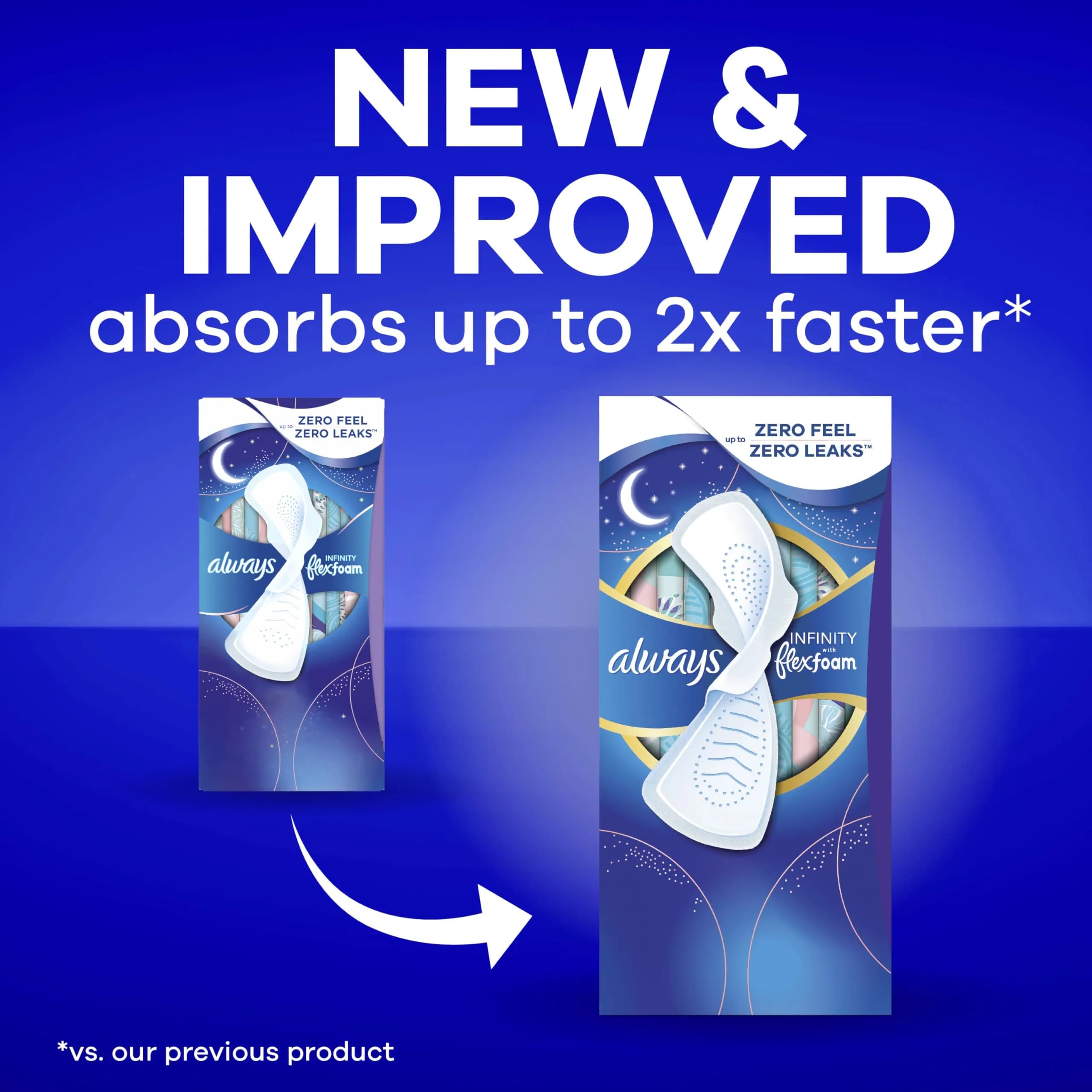 Always Infinity FlexFoam Feminine Pads Size 5 Extra Heavy Overnight Unscented 66 Count | Dermatologist Tested by Skin Health Alliance - view 2
