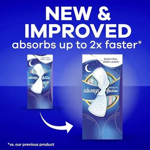 Always Infinity FlexFoam Feminine Pads Size 5 Extra Heavy Overnight Unscented 66 Count | Dermatologist Tested by Skin Health Alliance thumbnail 2