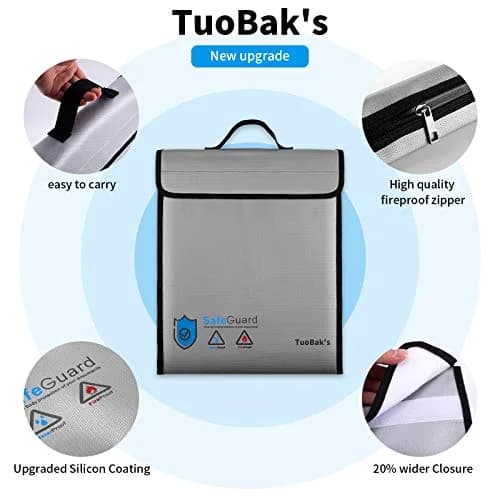 TuoBak's Fireproof Waterproof Document Bag with Zipper, Heat Insulated Organizer 40cm x 32cm x 8cm | Protects Valuables in India thumbnail 5