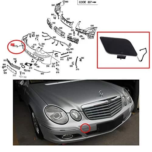 CNUPSM Front Bumper Tow Hook Cover Cap Compatible with Mercedes 2007-2009 E Class W211 | Unpainted Black ABS thumbnail 3