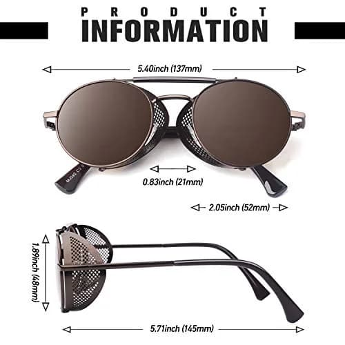 Sunier Round Polarized Steampunk Sunglasses Men Women Side Shield Goggles | UV400 Protection thumbnail 7