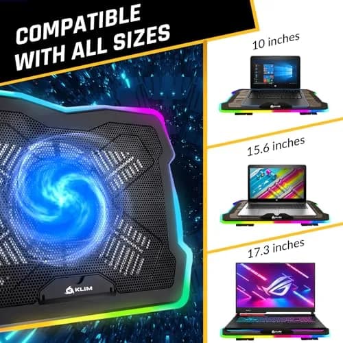 KLIM Ultimate RGB Laptop Cooling Pad with LED Rim | 42.5cm (16.7") x 31.5cm (12.4") Black Cooling Stand thumbnail 4