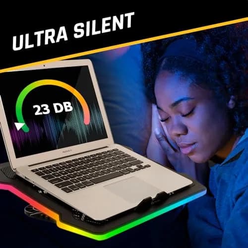 KLIM Ultimate RGB Laptop Cooling Pad with LED Rim | 42.5cm (16.7") x 31.5cm (12.4") Black Cooling Stand thumbnail 6