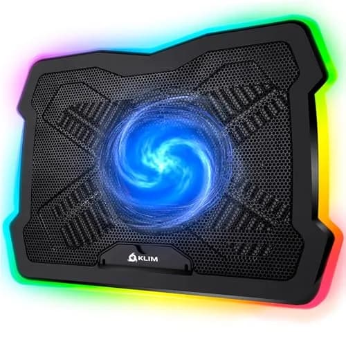 KLIM Ultimate RGB Laptop Cooling Pad with LED Rim | 42.5cm (16.7") x 31.5cm (12.4") Black Cooling Stand thumbnail 1