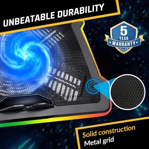 KLIM Ultimate RGB Laptop Cooling Pad with LED Rim | 42.5cm (16.7") x 31.5cm (12.4") Black Cooling Stand thumbnail 7
