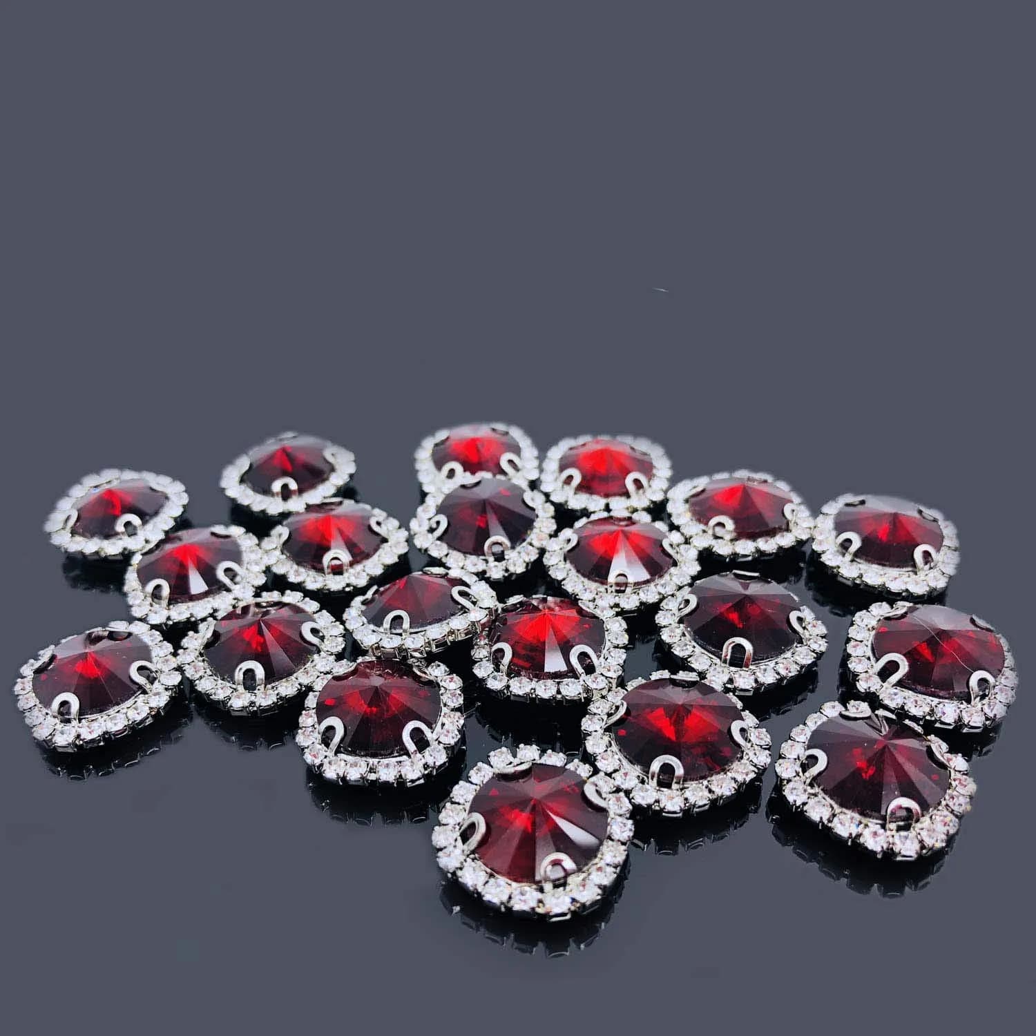 Jyukan Red Sew On Crystals 14mm | Glass Rhinestone Buttons for Weddings & Crafts — color 6: Red