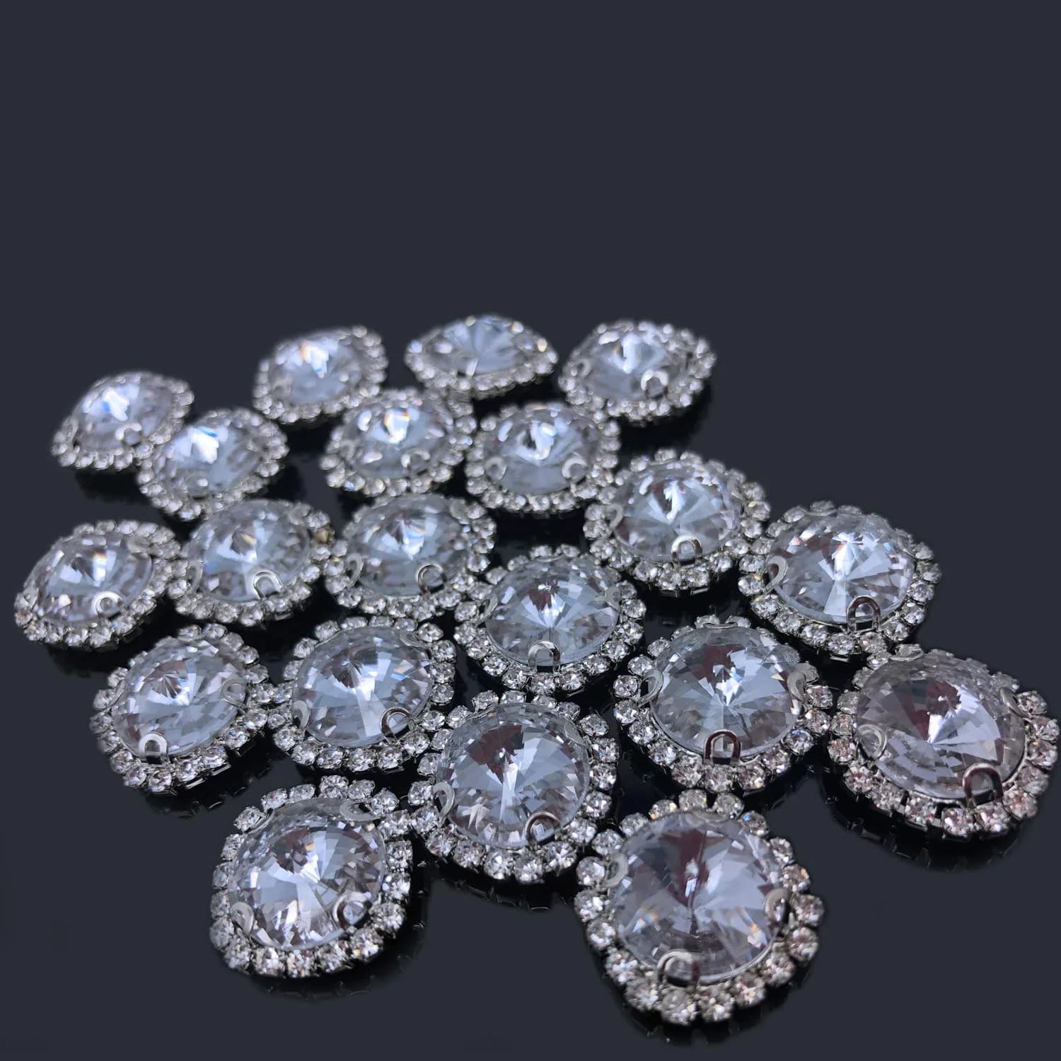 Jyukan Flat Back Rhinestones Buttons 14mm | Sew On Crystals for Clothing & Wedding — color 1: White