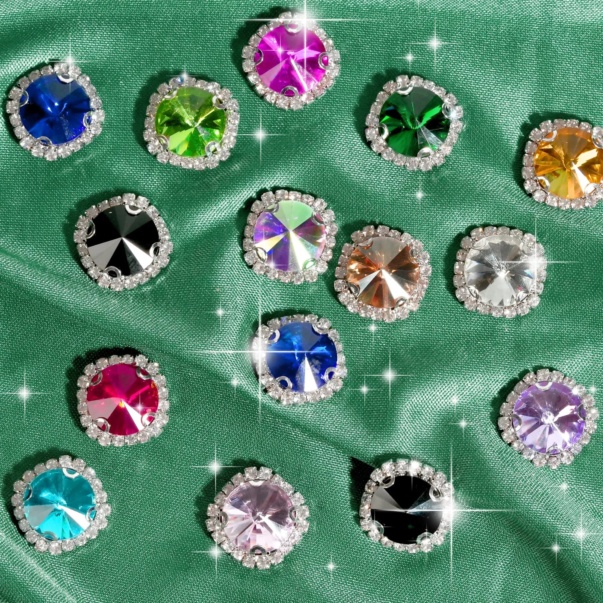 Jyukan Flat Back Rhinestones Buttons 14mm | Sew On Crystals for Clothing & Wedding (20pcs) White thumbnail 7