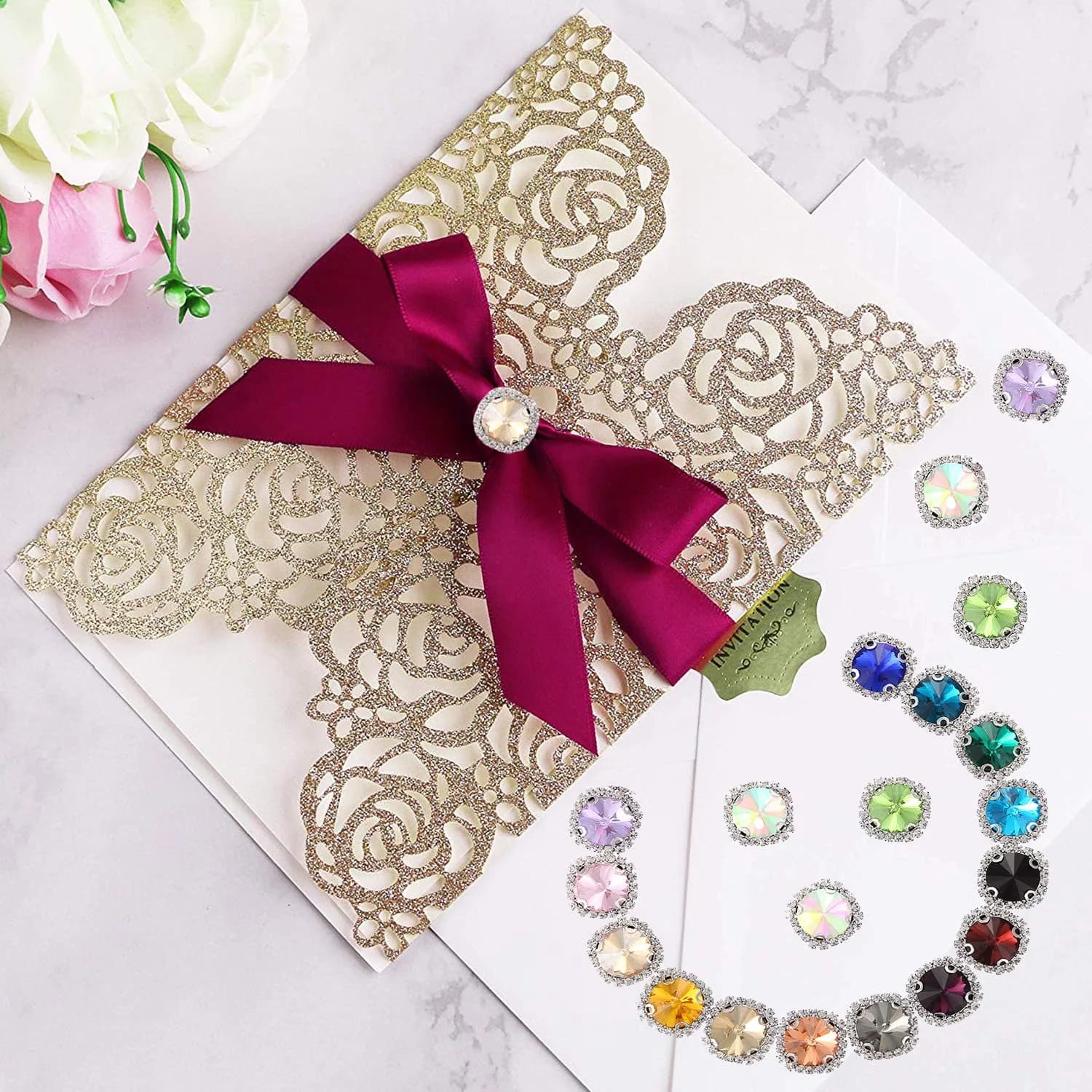 Jyukan Flat Back Rhinestones Buttons 14mm | Sew On Crystals for Clothing & Wedding (20pcs) White thumbnail 9