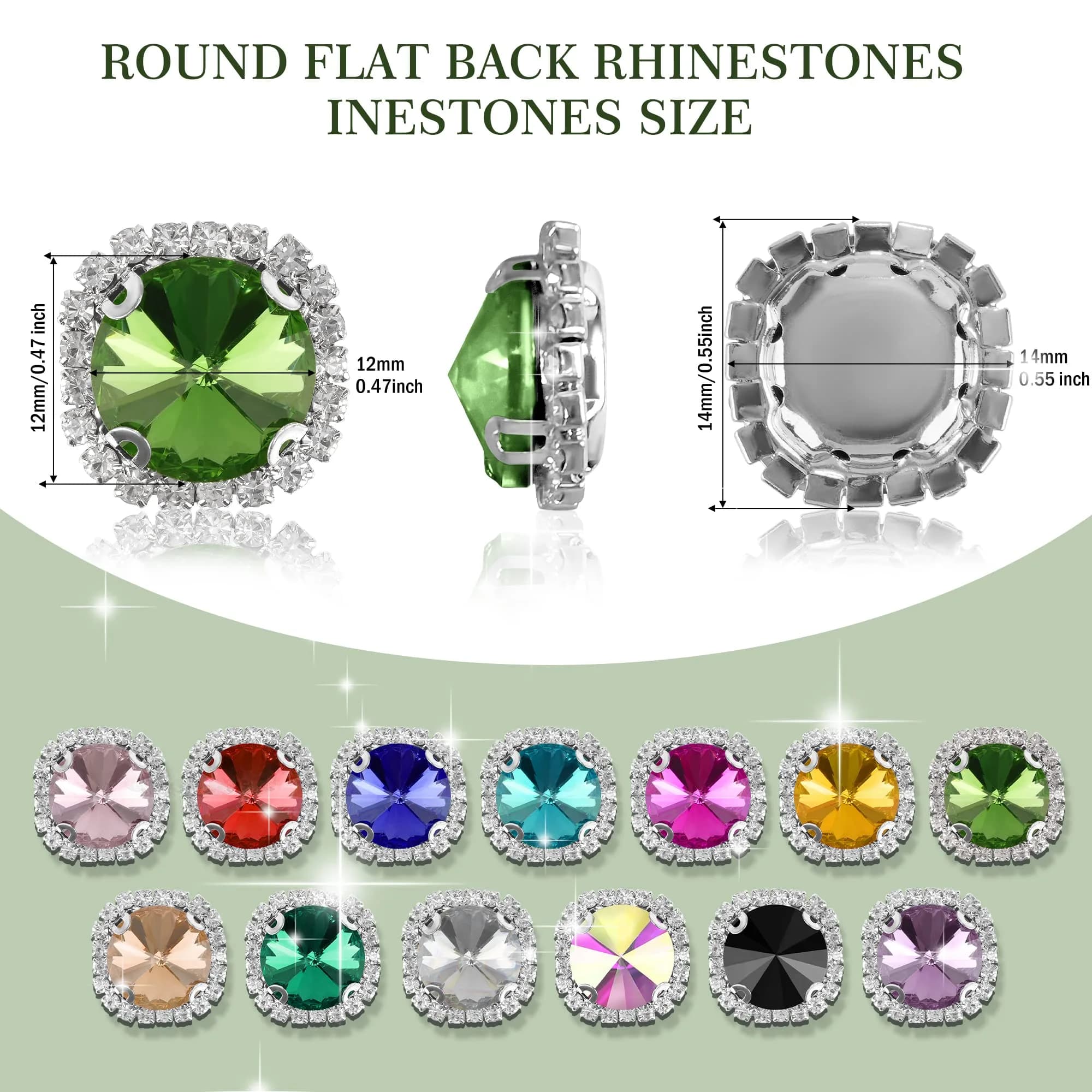 Jyukan Flat Back Rhinestones Buttons 14mm | Sew On Crystals for Clothing & Wedding (20pcs) White thumbnail 2