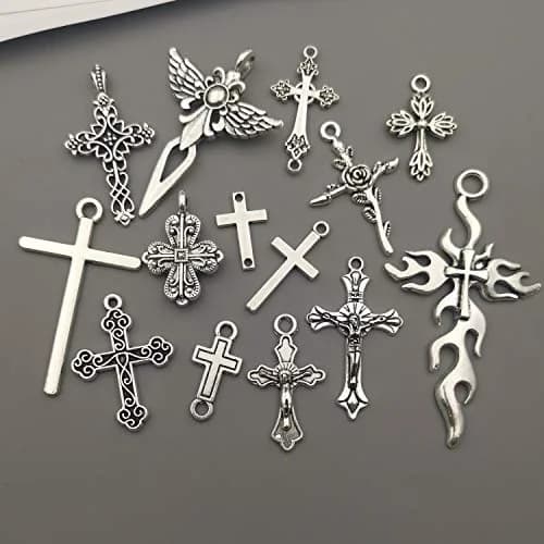 iloveDIYbeads Antique Silver Jesus Christ Cross Charms Pendants 100g (42pcs) | Lead & Nickel Free Zinc Alloy for Jewelry Making thumbnail 4