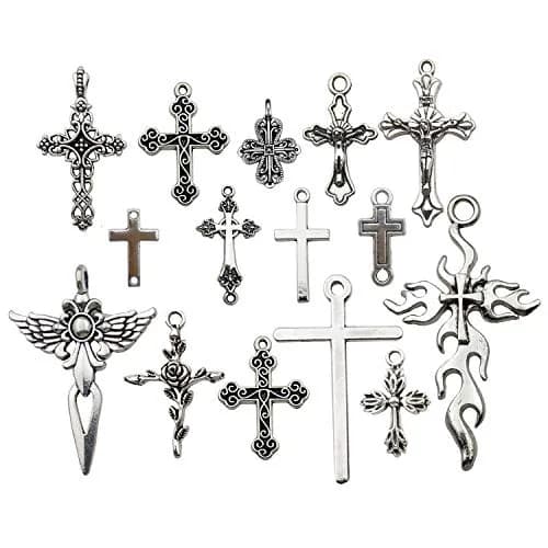 iloveDIYbeads Antique Silver Jesus Christ Cross Charms Pendants 100g (42pcs) | Lead & Nickel Free Zinc Alloy for Jewelry Making thumbnail 1