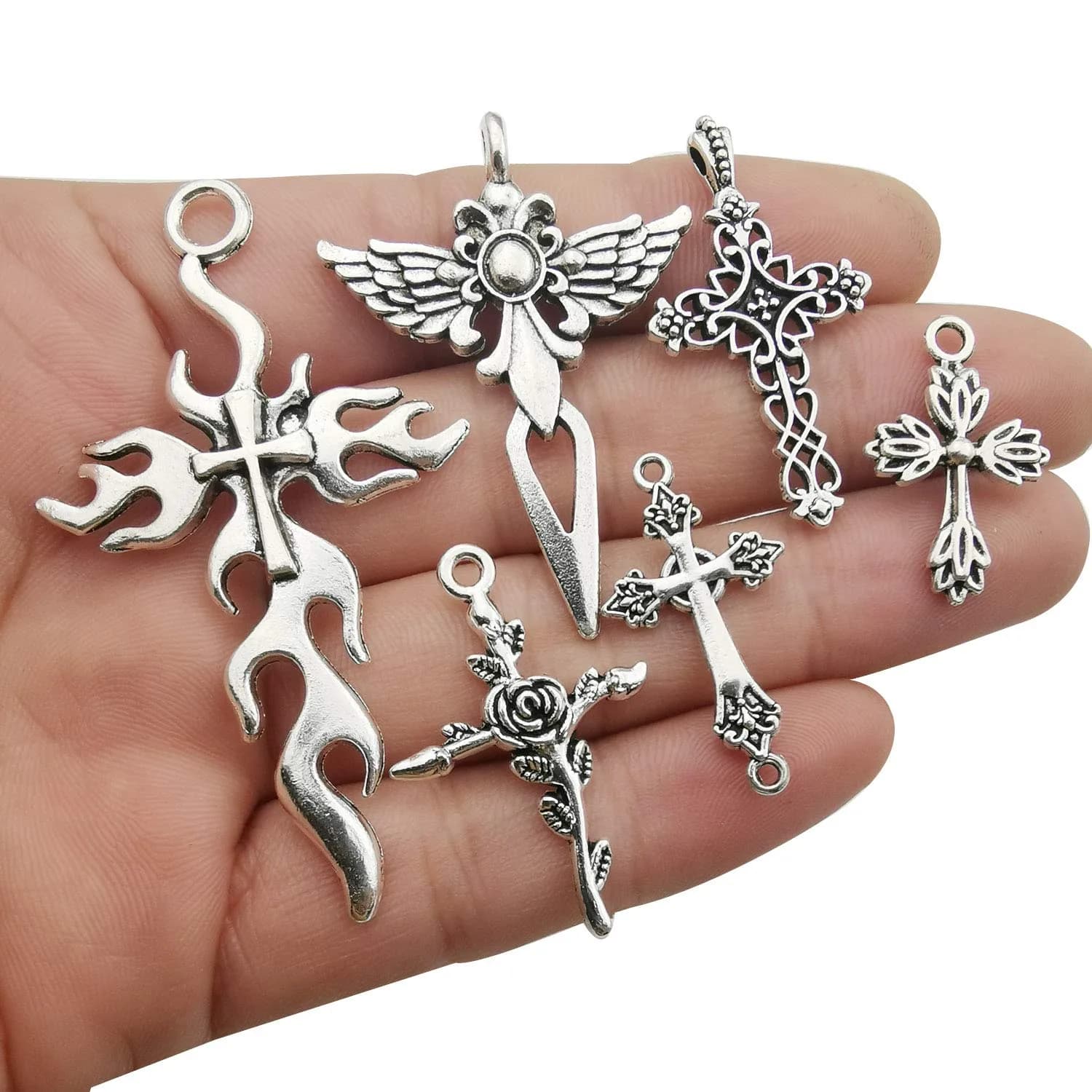 iloveDIYbeads Antique Silver Jesus Christ Cross Charms Pendants 100g (42pcs) | Lead & Nickel Free Zinc Alloy for Jewelry Making - view 2