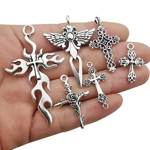 iloveDIYbeads Antique Silver Jesus Christ Cross Charms Pendants 100g (42pcs) | Lead & Nickel Free Zinc Alloy for Jewelry Making thumbnail 2