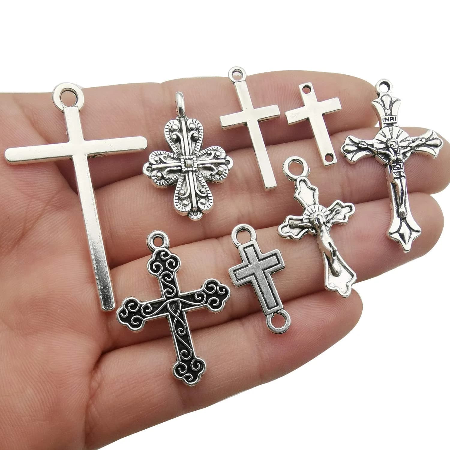 iloveDIYbeads Antique Silver Jesus Christ Cross Charms Pendants 100g (42pcs) | Lead & Nickel Free Zinc Alloy for Jewelry Making - view 3