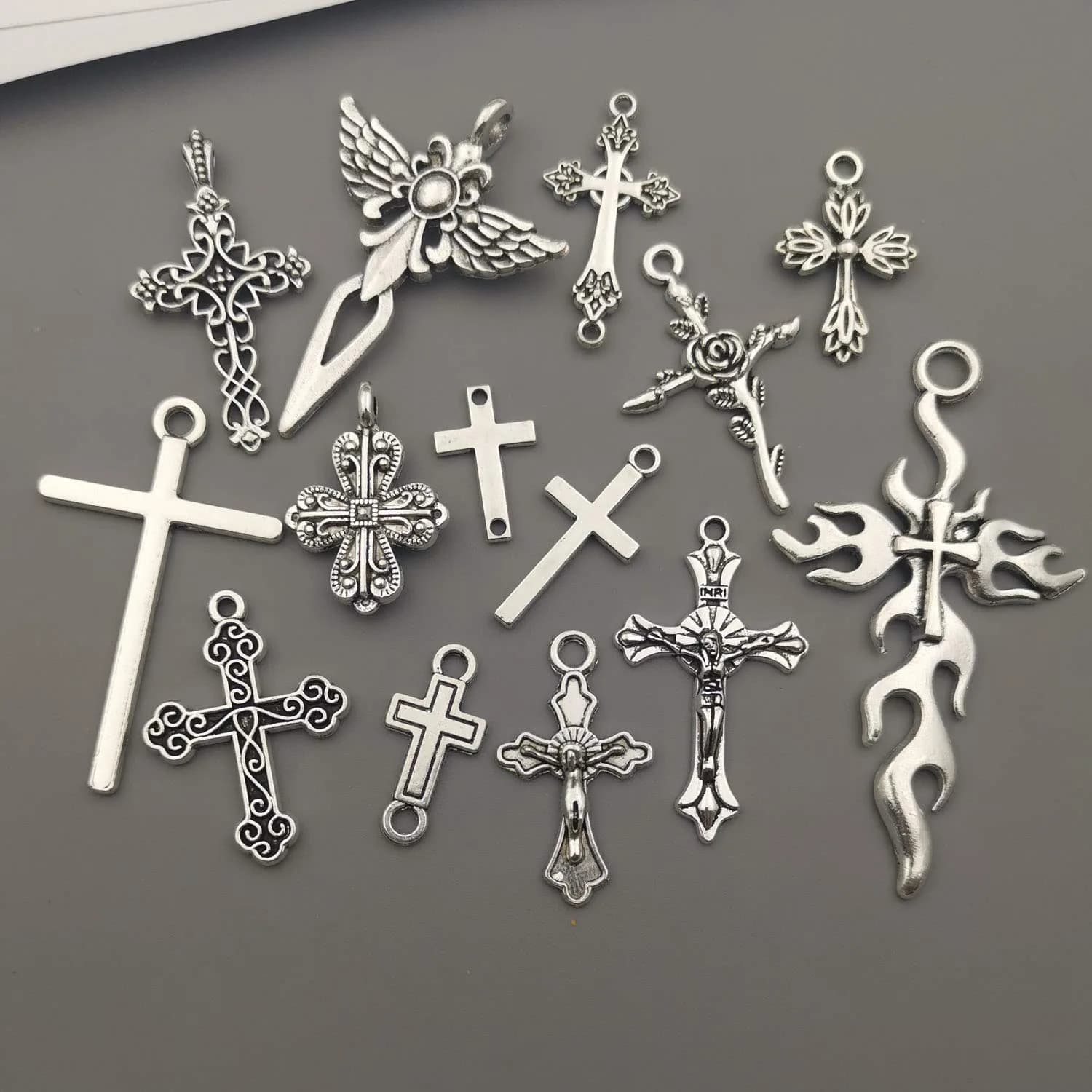 iloveDIYbeads Antique Silver Jesus Christ Cross Charms Pendants 100g (42pcs) | Lead & Nickel Free Zinc Alloy for Jewelry Making - view 4