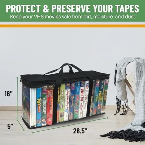 Evelots VHS Storage Bags, 4 Pack, Holds 60 VHS Tapes | Portable Polyester & PVC Movie Organizer thumbnail 3