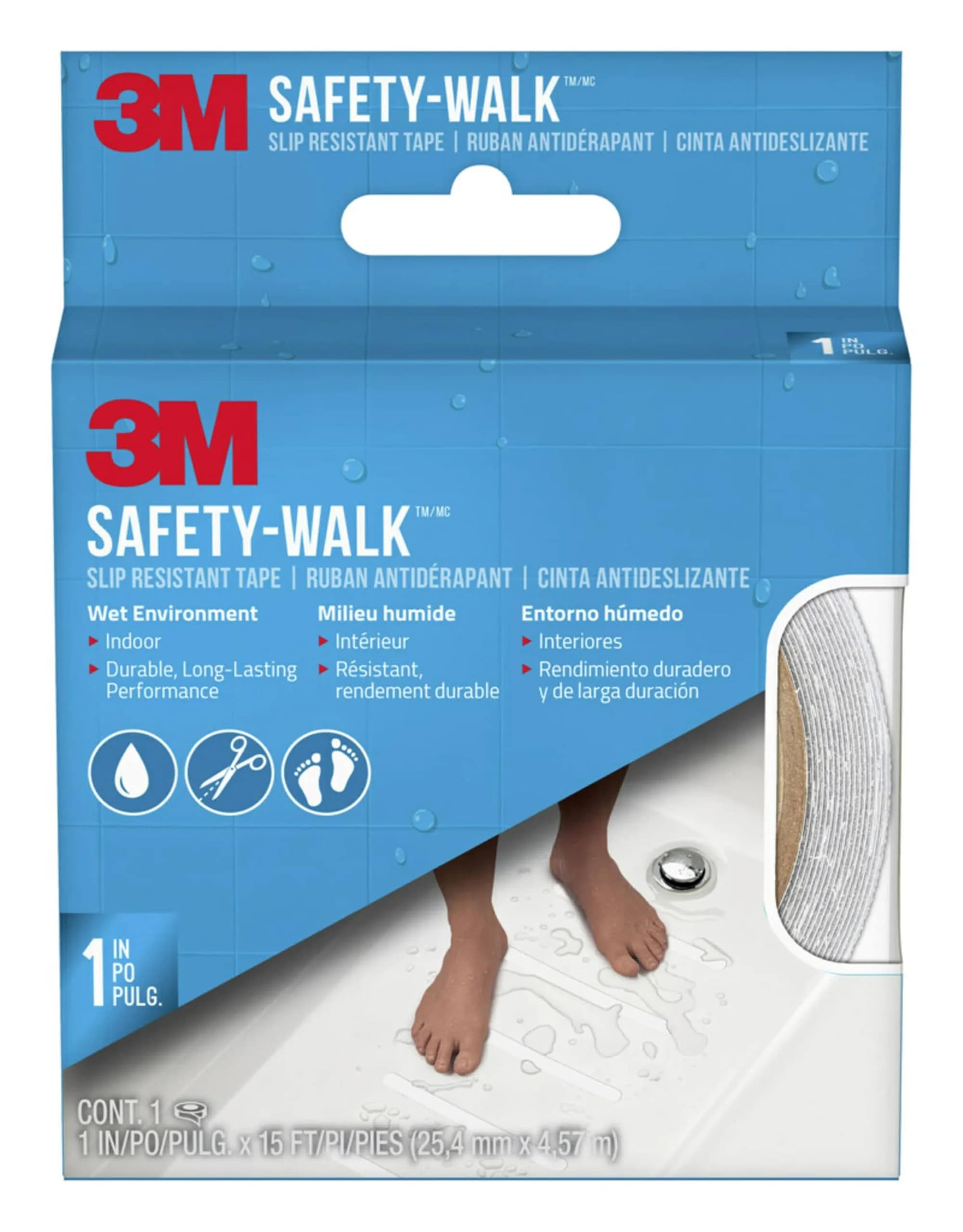 3M Safety-Walk Slip Resistant Tape, White, 1 in x 15 ft | Anti-slip Tape for Wet Surfaces