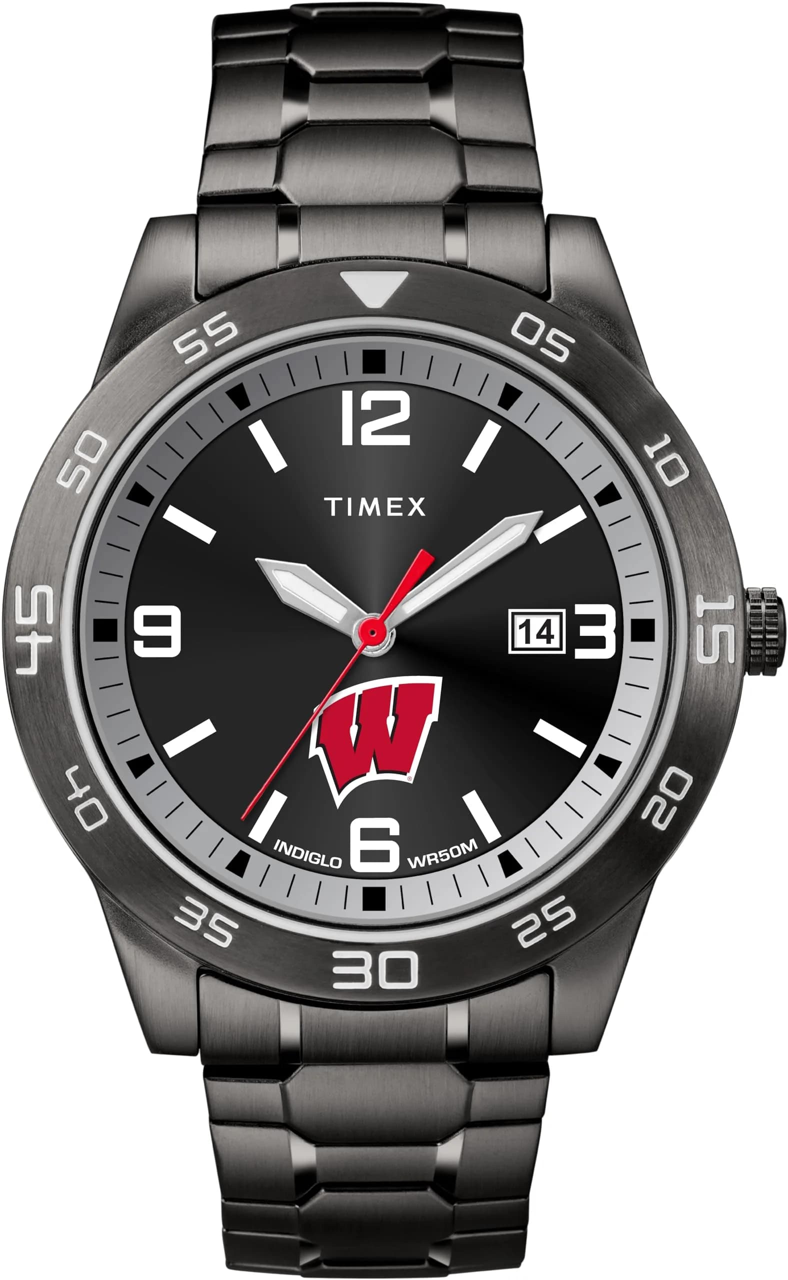 Timex Tribute Men's Collegiate Acclaim 42mm Watch – Wisconsin Badgers with Black Stainless Steel Expansion Band