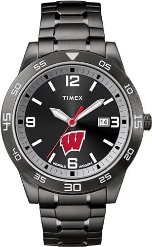 Timex Tribute Men's Collegiate Acclaim 42mm Watch – Wisconsin Badgers with Black Stainless Steel Expansion Band thumbnail 1