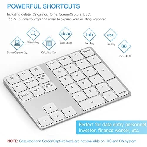 Lekvey Bluetooth Number Pad, Aluminum Rechargeable Wireless Numeric Keypad 34-Keys | Slim External Numpad Keyboard for Laptop, MacBook, iMac, Windows, Surface Pro thumbnail 5